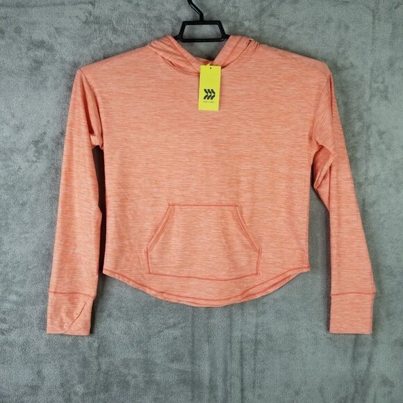 Girls Orange Hoodie Shirt Soft Stretch Thumb Holes All in Motion Size XL (14/16) - Picture 1 of 9